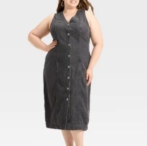 NWOT Universal Thread Sleeveless Denim Buttondown Midi Dress Plus Sz 14 Black
